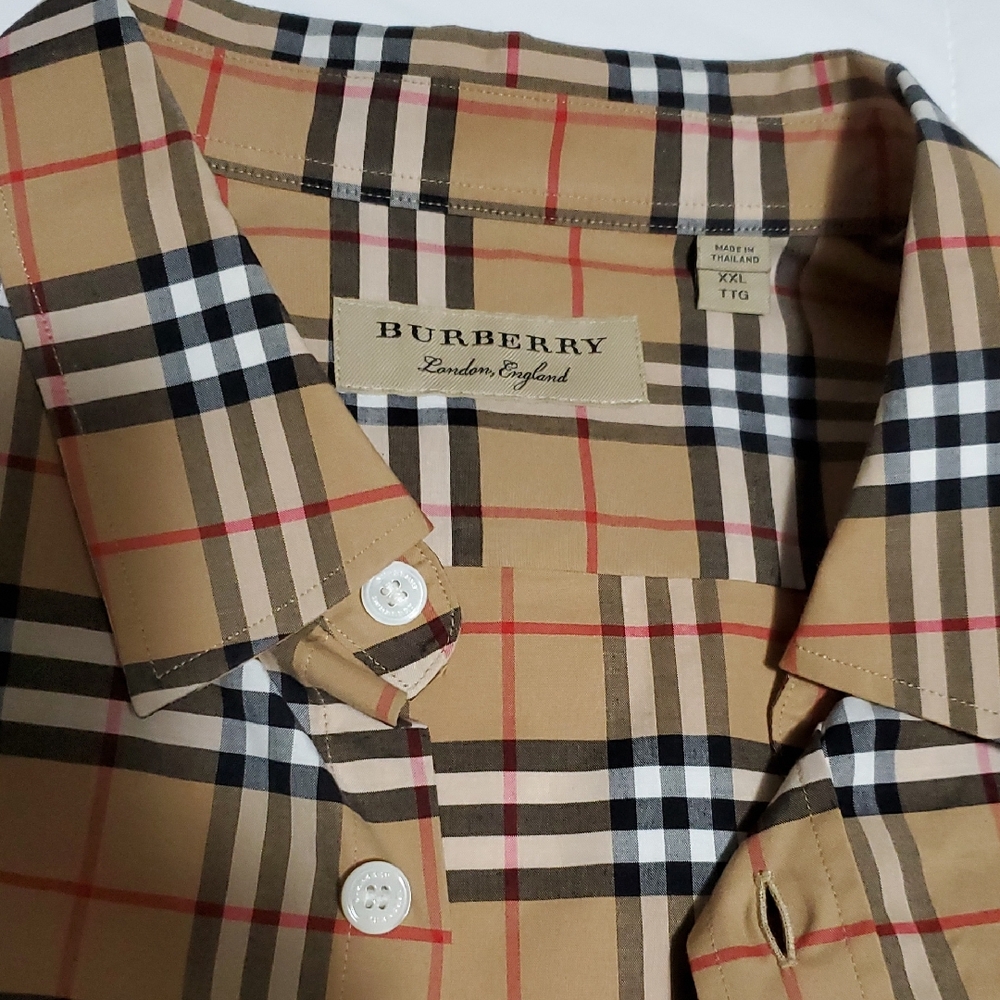 Burberry Men's Beige and Black Plaid Shirt